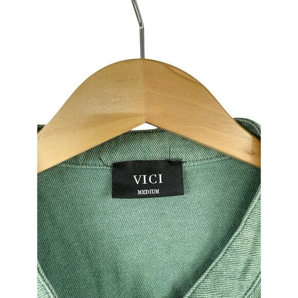 Vici Collection Green Stuffed Ruffle Shoulder Oversized Shacket Jacket Womens M - Picture 8 of 11